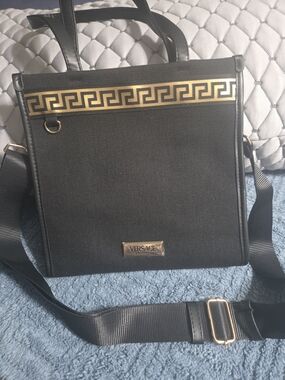 Versace Black and Gold Canvas Crossbody Bag